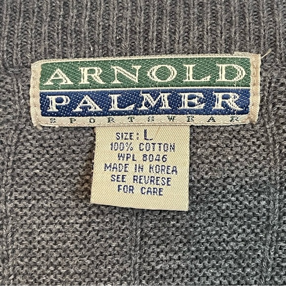 Vintage Arnold Palmer Sportswear V-Neck Knit Dark Gray Cotton Sweater Size Large - Picture 5 of 6